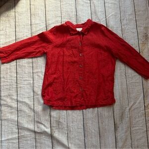 MONTEREY BAY Clothing Shirt Red Oversize 100% Linen Wood Button Size Large